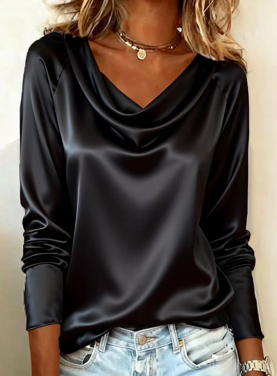Shirt Camp Collar - Роскошная атласная блузка однотонного цвета с